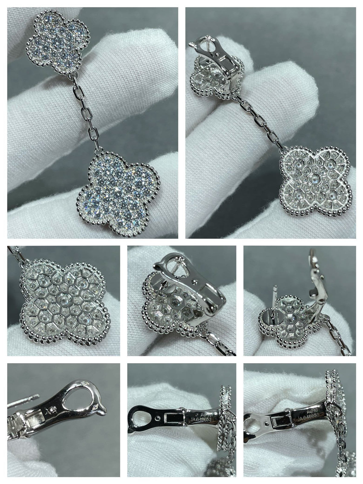 [Spark]CLOVER 2 MOTIFS DIAMOND PAVED SILVER EARRINGS