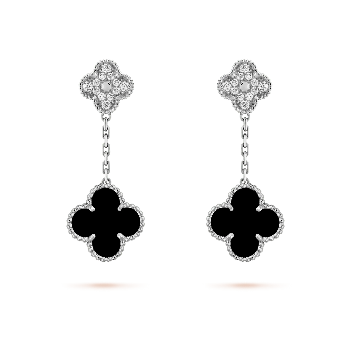 [Spark]CLOVER 2 MOTIFS  DIAMOND ONYX EARRINGS SILVER