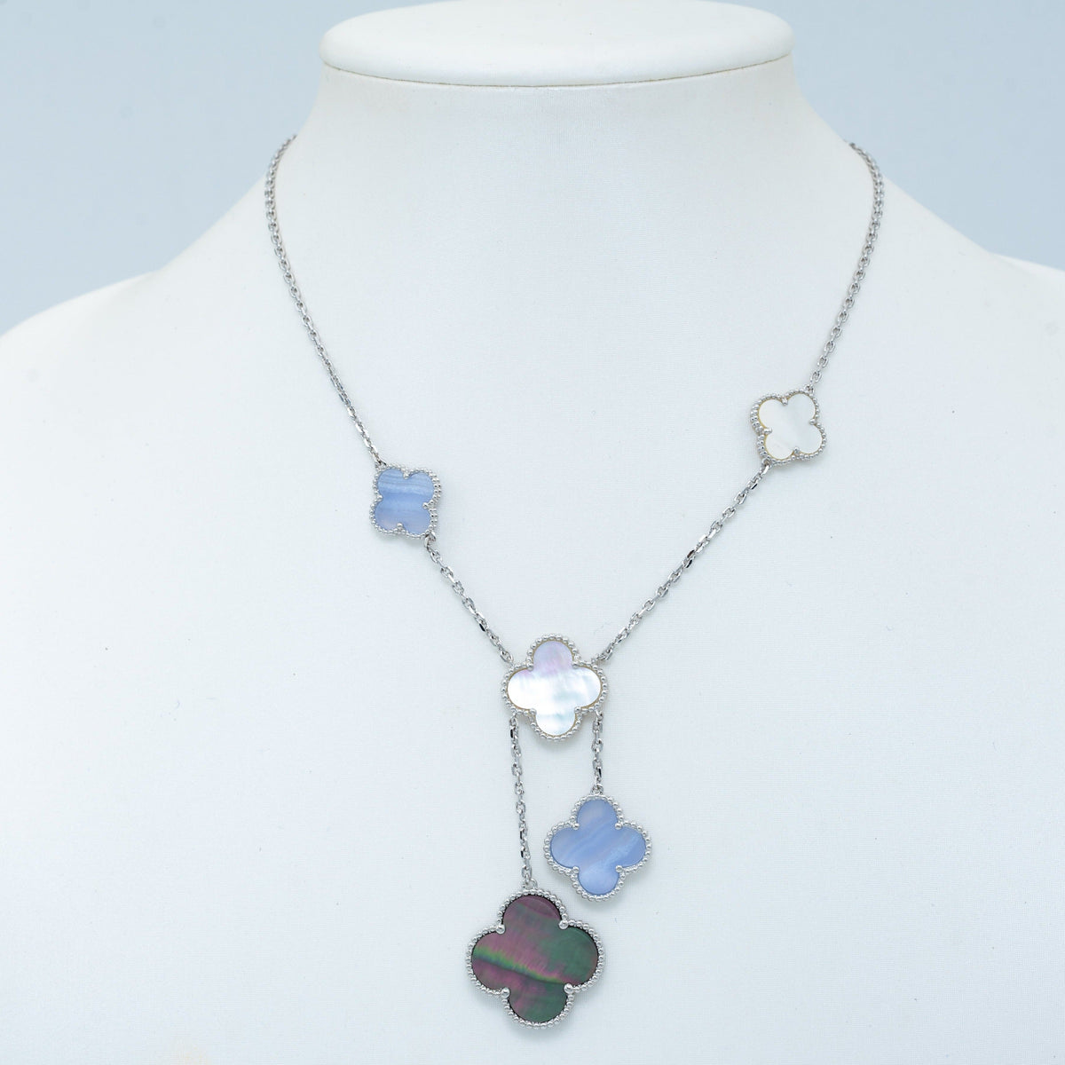 [Spark]CLOVER MOP CHALCEDONY NECKLACE SILVER 6 MOTIF
