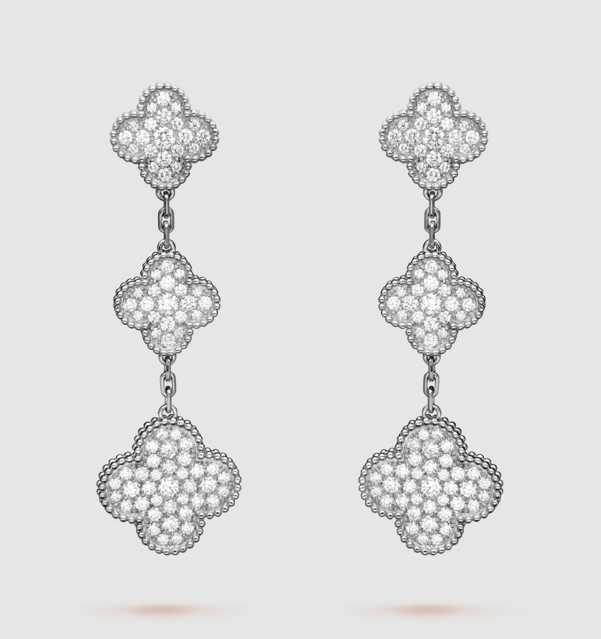 [Spark]CLOVER 3 MOTIF DIAMOND SILVER DROP EARRINGS