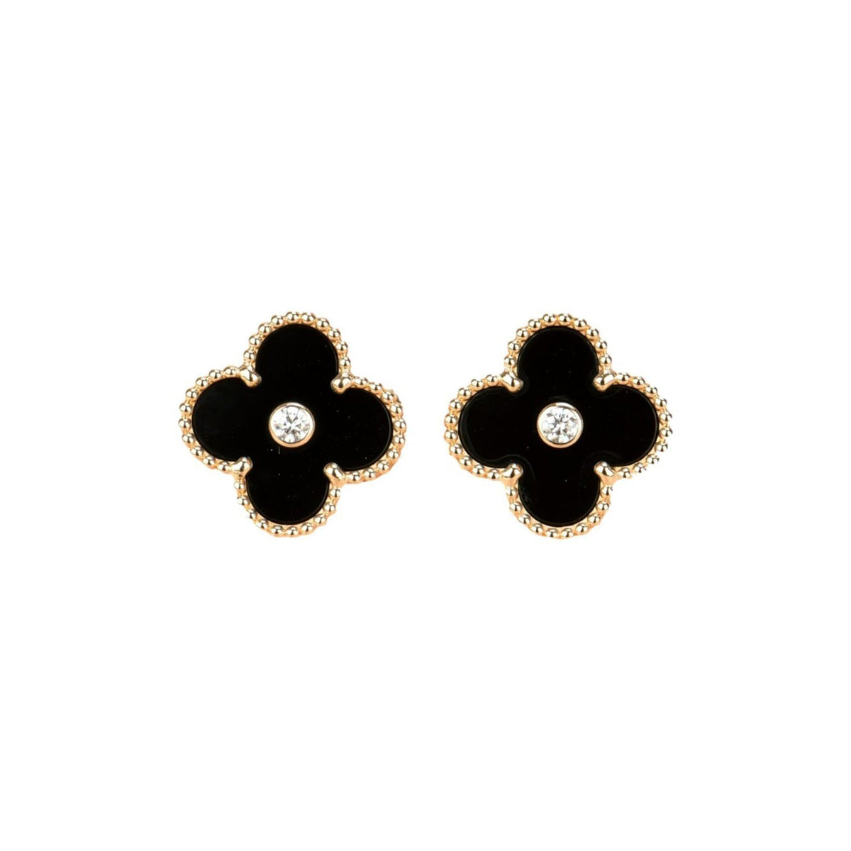 [Spark]CLOVER MEDIUM 1 MOTIFS ONYX DIAMOND EARRINGS
