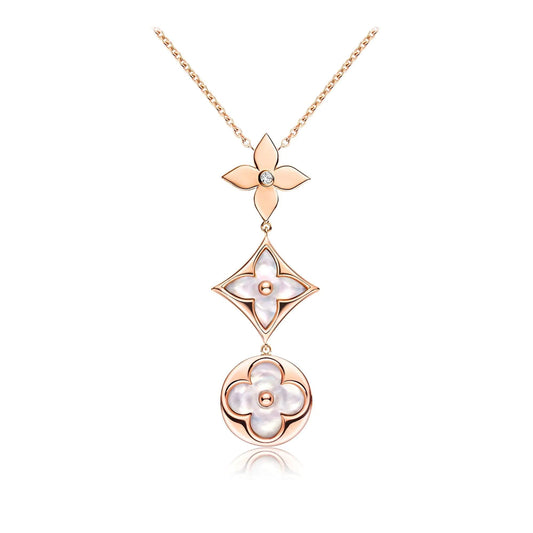 [Spark]COLOR BLOSSOM LARIAT NECKLACE PINK GOLD WHITE MOTHER PEARL AND DIAMOND